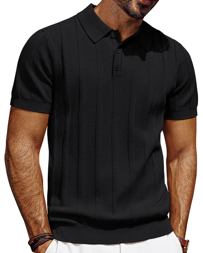 HOTPJ PAUL JONES Mens Polo Shirts Short Sleeve Textured Knit Polo Shirt Ribbed Casual Golf Shirts