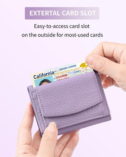 HOTKarmiir RFID Small Leather Wallet for Women with Coin Pouch Compact Trifold Mini Pocket Wallet with Cash Slot and Card Holders (Light Purple)