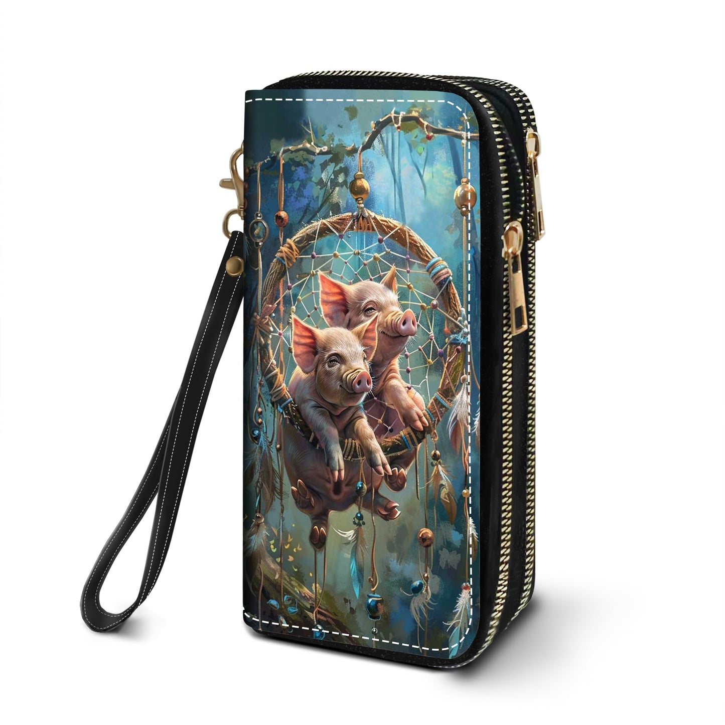 HOTWomen's Large Capacity Wallet PU Leather Double Zipper Clutch Purse Multifunctional Wallet with Removable Wristlet Strap for Smart Phone/Coin/Card/Cash, Flower Butterfly