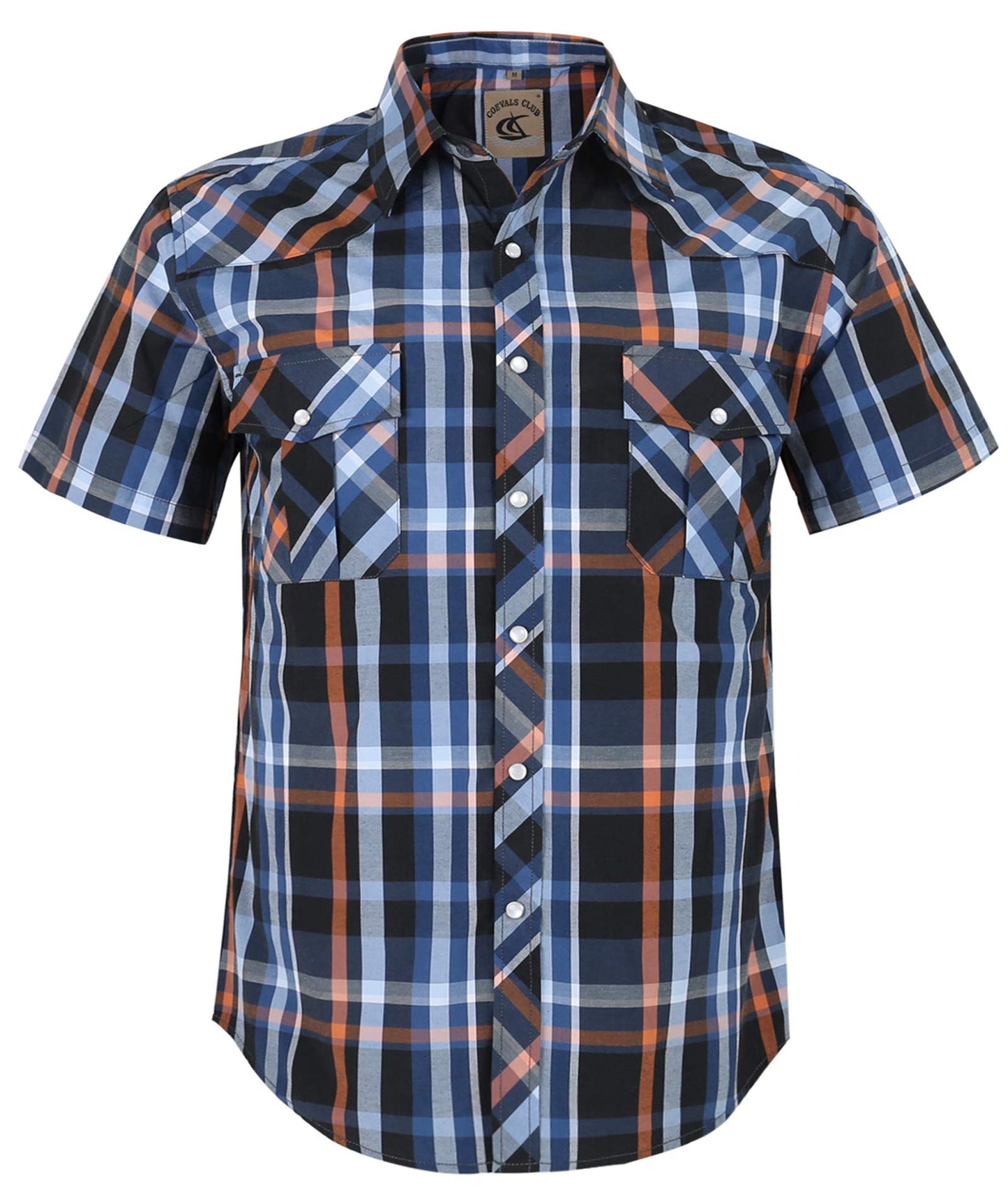 HOTCOEVALS CLUB Men's Western Cowboy Short Sleeve Pearl Snap Casual Plaid Work Shirts
