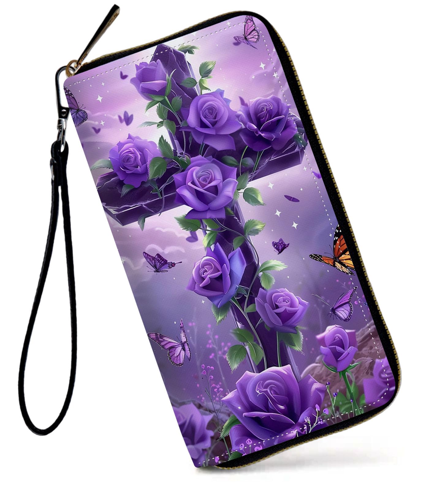 HOTWomens Wallet, Large Capacity RFID Blocking PU Leather Wristlet Wallets for Women Ladies Men Credit Card Holder Zipper Wallet Phone Holder Clutch Travel Purse, Art Moon Starry Night