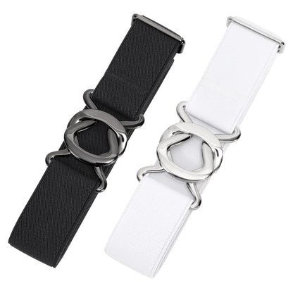 HOTJASGOOD Women No Show Stretch Belt 2 Pack Adjustable Elastic Web Belt with Flat Buckle for Jeans Pants Casual Belts