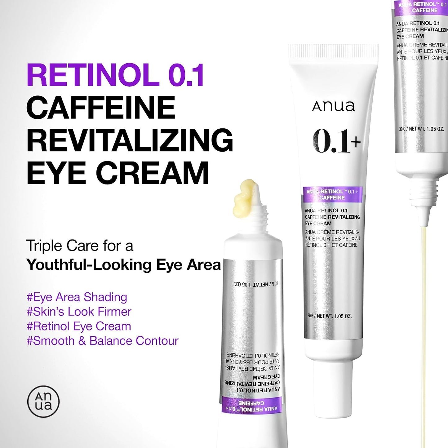 HOTAnua Retinol 0.1 Caffeine Revitalizing Eye Cream, Lightweight Formula for Dark Circles & Puffiness, Hydrating for Sensitive Skin, Korean Skincare,1.05 fl oz