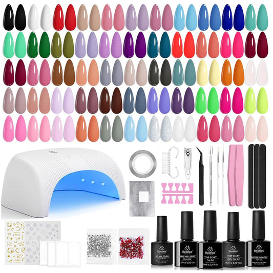 HOTBeetles Gel Nail Polish Kit with U V Light - 80Pcs 55 Colors Gel Nail Kit | Color Enchantment with Everything Base Top Coat Beginner Starter at Home Nails Kit Manicure DIY Salon Tools Gifts for Women