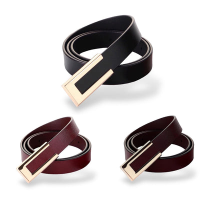 HOTWomen's Belt Genuine Leather Belts Durable Waist Belt Gold Color Buckle Waistband For Pants, Jeans, Width 0.80"