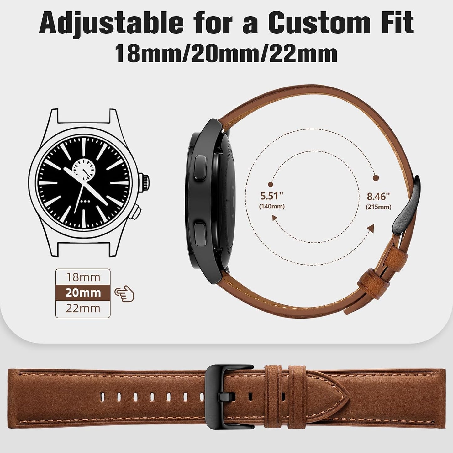 HOTGEAK 20mm 18mm 22mm Leather Band Compatible with Garmin Vivoactive 5/6/4/3 Watch Bands, Venu 4/Venu 3S/2S, Quick Release Vintage Genuine Leather Strap for Venu 3/2/Forerunner 265/165 Men Women