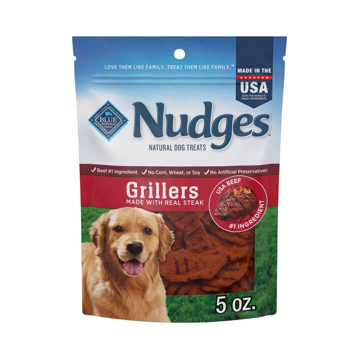 HOTBlue Buffalo Nudges Steak Grillers Natural Dog Treats, Meaty Dog Snacks, Healthy Reward or Training Treat, Made in the USA with Real Beef, No Artificial Preservatives, 16 oz.