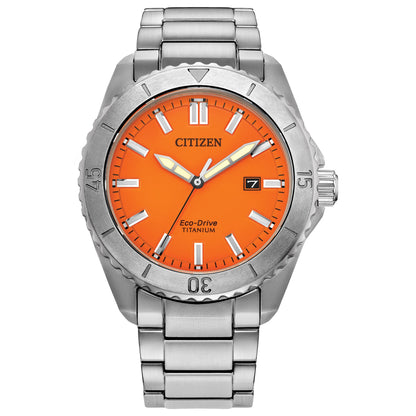 HOTCitizen Men's Eco-Drive Brycen Sport Casual Watch, Silver-Tone Super Titanium Case, 3 Hand, Date