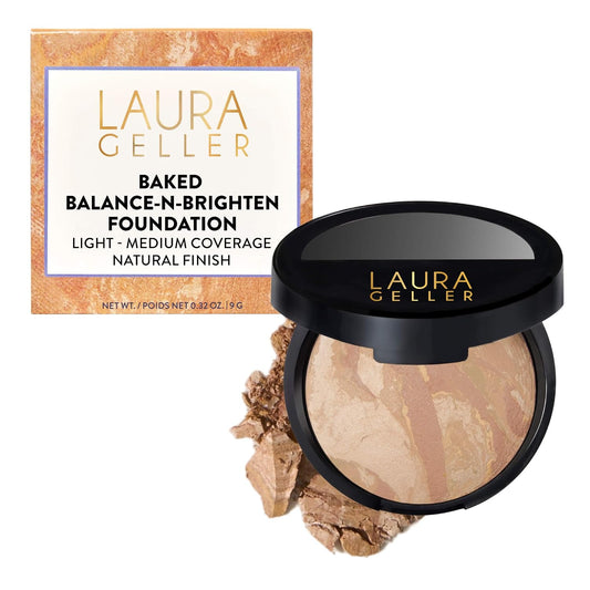 HOTLAURA GELLER NEW YORK Award-Winning Baked Balance-n-Brighten Color Correcting Powder Foundation – Handmade in Italy – Buildable Coverage, Matte Finish – For Mature & Sensitive Skin – 03 Light