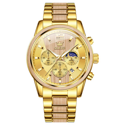 HOTOLEVS Men Analog Quartz Waterproof Watches Multifunction Chronograph Diamond Moon Phase Luminous Silicone Band Wrist Watches