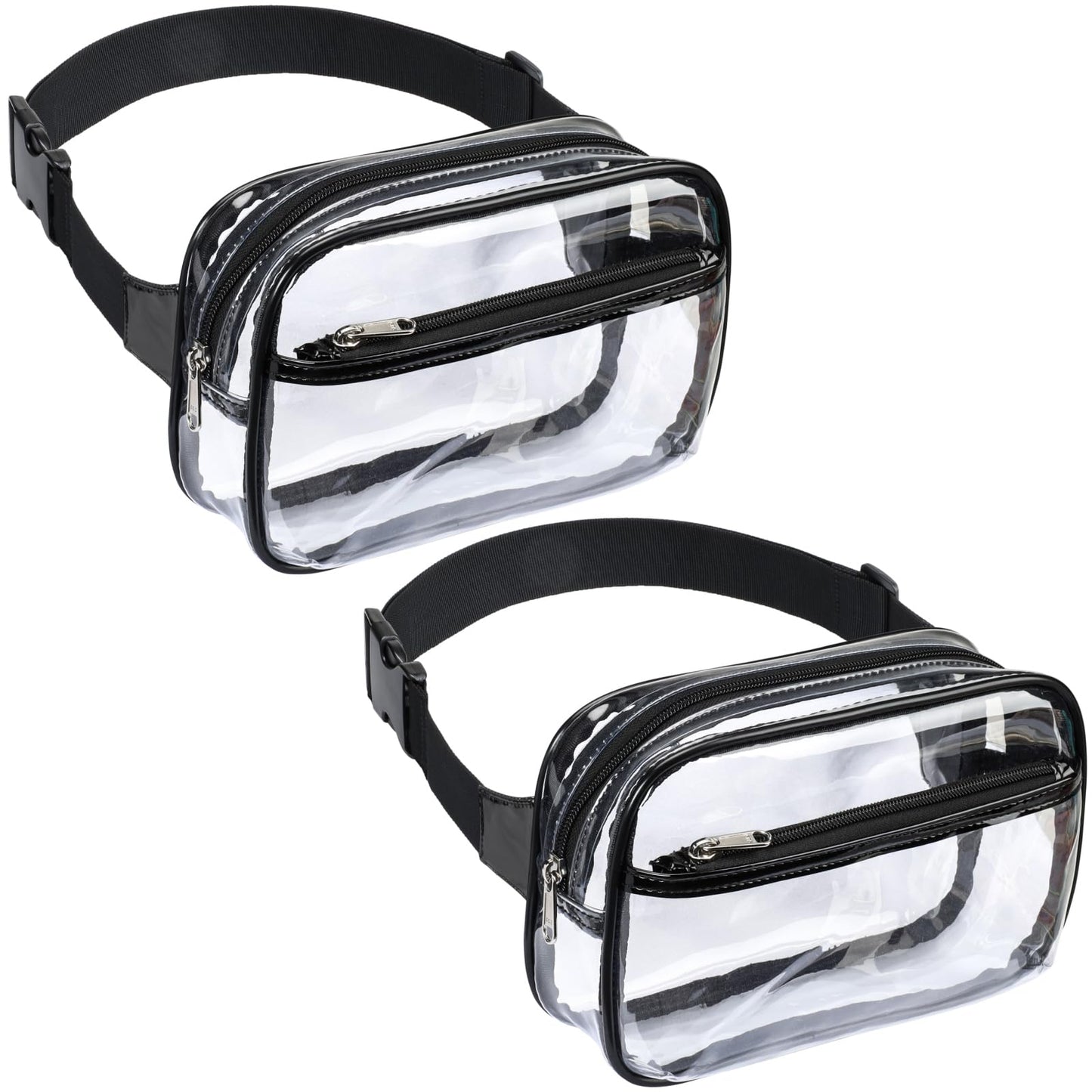 HOTPackism Clear Fanny Pack Stadium Approved - Large Size 35-51 inches Adjustable Strap Clear Belt Bag for Women Men Transparent Waist Bag for Concerts, Sporting Events, Black | Adjustable 35-51 in Strap, Hands-Free, 2 Easy-Access Pockets, Water-Resistant