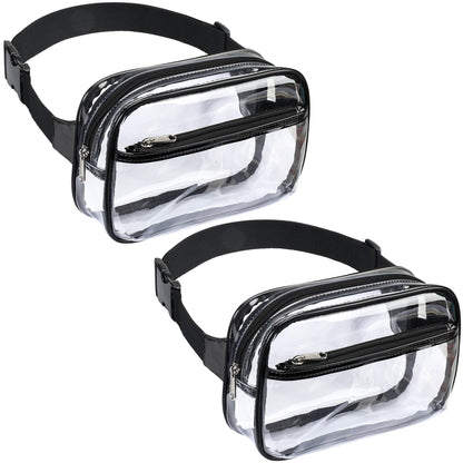 HOTPackism Clear Fanny Pack Stadium Approved - Large Size 35-51 inches Adjustable Strap Clear Belt Bag for Women Men Transparent Waist Bag for Concerts, Sporting Events, Black | Adjustable 35-51 in Strap, Hands-Free, 2 Easy-Access Pockets, Water-Resistant