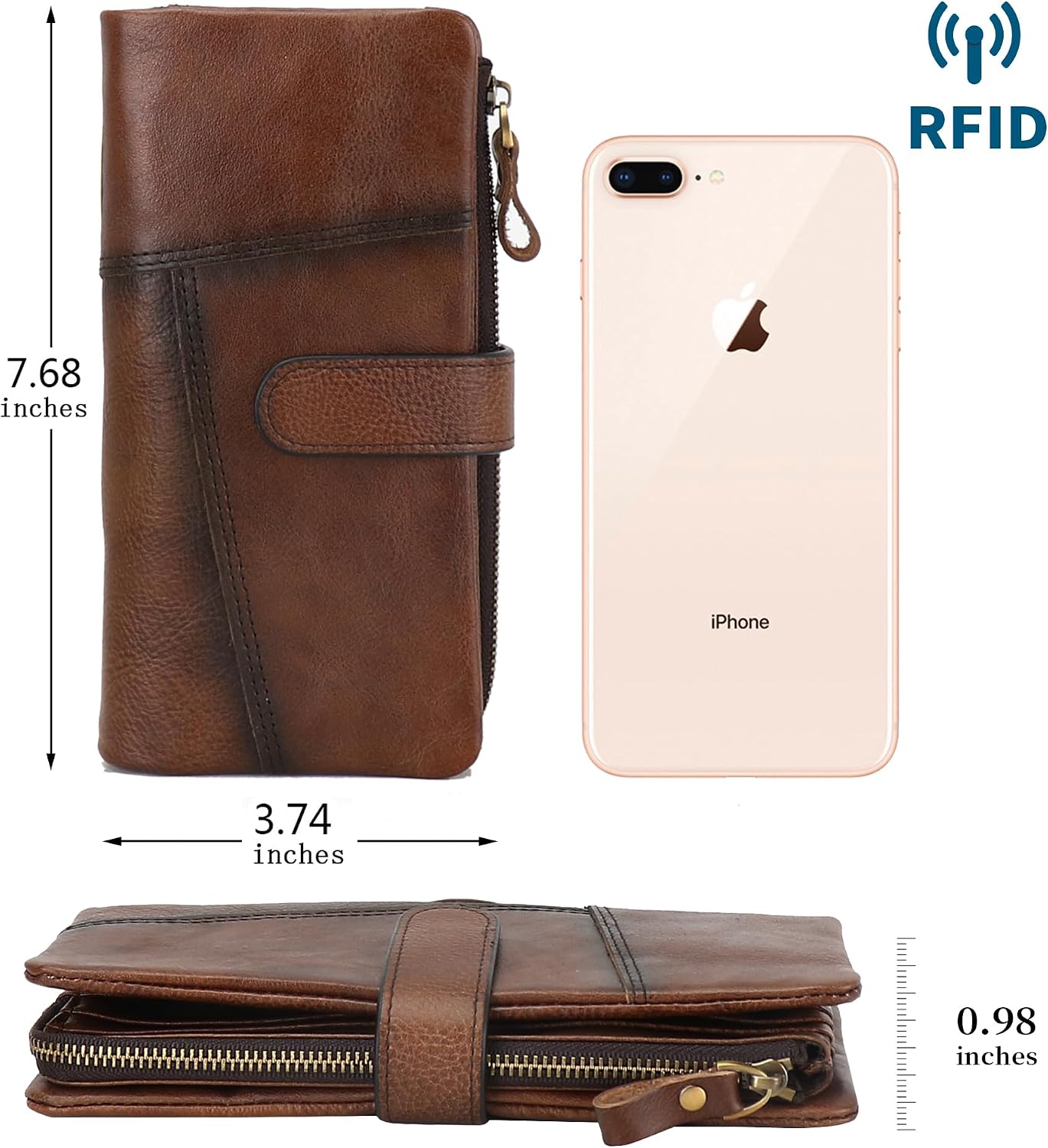 HOTWomen's RFID Blocking Genuine Leather Wallet Vintage Hand Rubbing Wallets Organizer | RFID Blocking