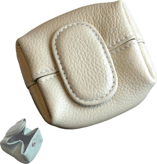 HOTMini Lychee Pattern Coin Purse for Women, Small Top Grain Leather Wallet Wallet Pouch Keys, Portable Solid Color Change Pouch for Daily Carry or Travel (Apricot)