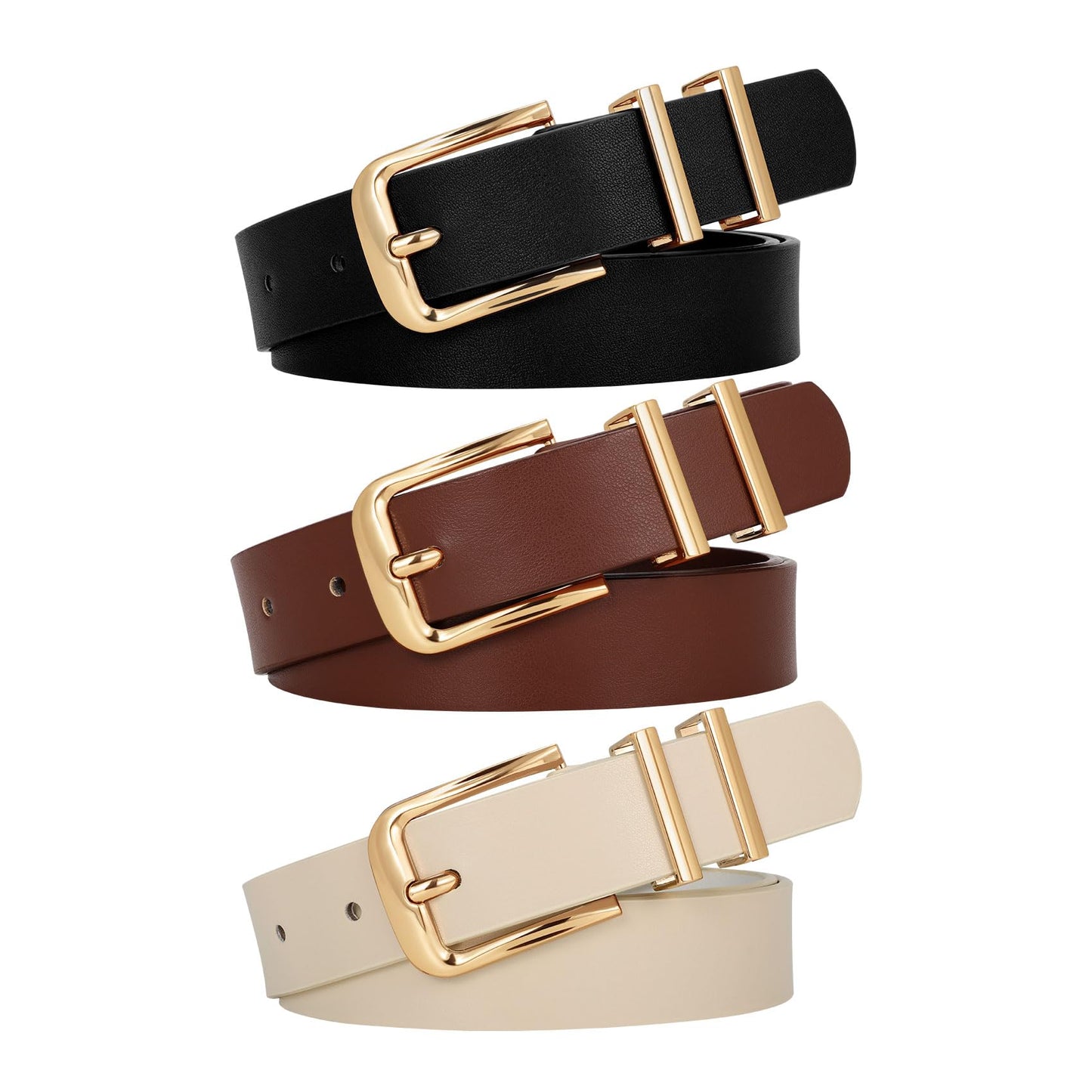 HOTWERFORU 3 PACK Women Belt Women Fashion Leather Belts for Jeans Pants Ladies Belts with Gold Buckle