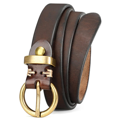 HOTSANSTHS Womens Genuine Leather Belts for Jeans Pants Trendy Vintage Thin Leather Belt Gold Buckle Ladies Skinny Waist Belt