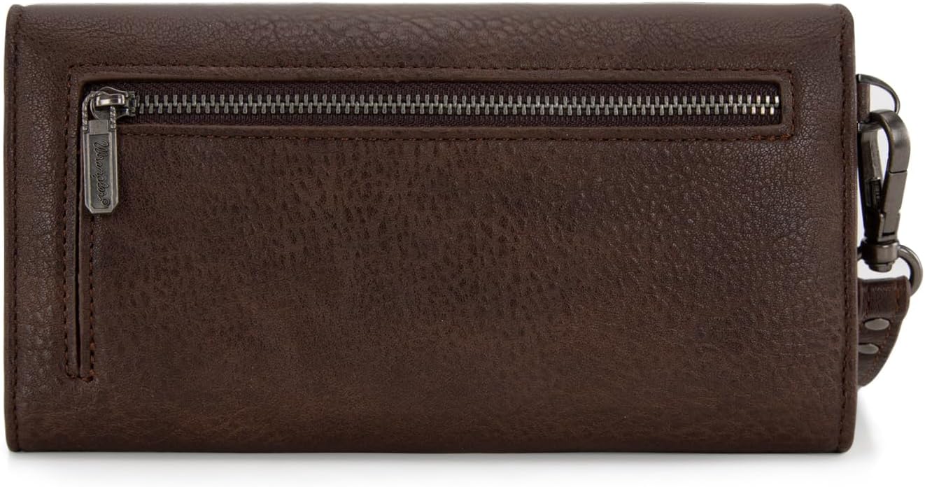 HOTMontana West X Wrangler Women's Wallets Large Wristlet for Woman Ladies Female Trifold Cash Wallet with Wrist Strap and Rfid Lining