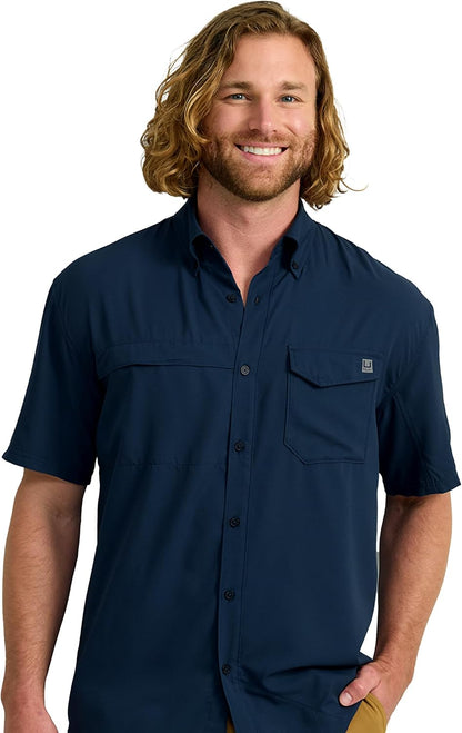 HOTHUK Men's Tide Point Kc Scott Original Artwork Short Sleeve Shirt, Fishing Button Down