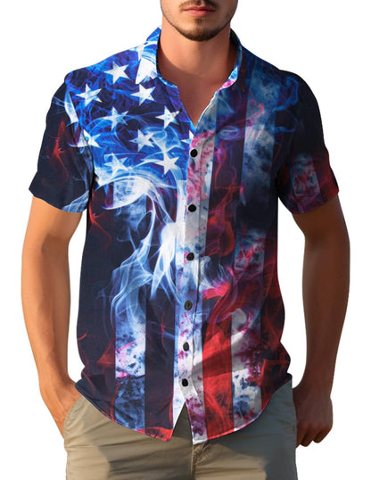 HOTYoimira 4th of July Shirts for Men,Patriotic Grunge Concept USA Flag Button-Down Casual Short Sleeve Hawaiian Shirts for Men