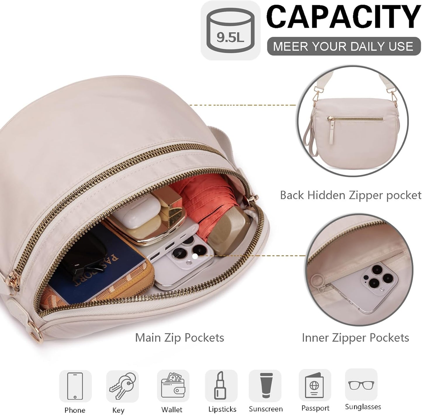 HOTPure Colour Crossbody Bum Bags for Women Spacious Checkered Cross body Bag Nylon Trendy Fanny Pack for Travel