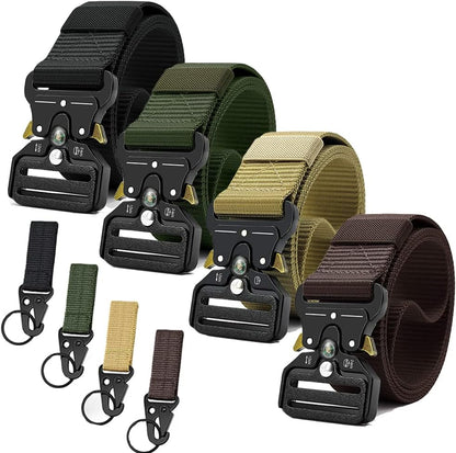 HOTTactical Belt Men 4 Pack, Compass Military Nylon Web Belt, Heavy Duty Belt Quick Release Metal Buckle Riggers Belt