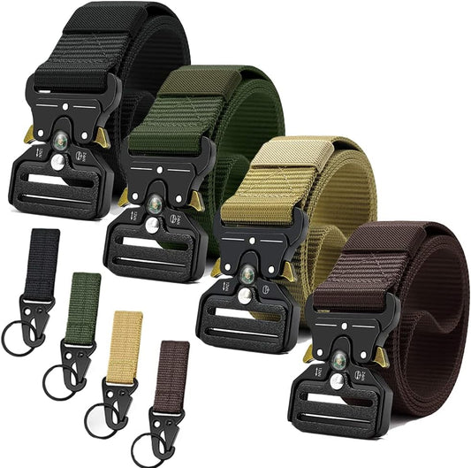 HOTTactical Belt Men 4 Pack, Compass Military Nylon Web Belt, Heavy Duty Belt Quick Release Metal Buckle Riggers Belt