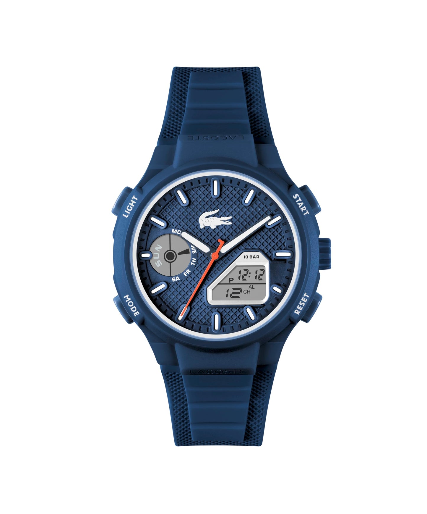HOTLacoste LC33 Men’s Analog-Digital Quartz Watch - Silicone Strap with Crocodile Texture, TR90 Octagonal Case, Alarm, Chronograph and Calendar -Bold, Sporty Timepiece
