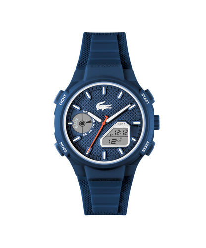 HOTLacoste LC33 Men’s Analog-Digital Quartz Watch - Silicone Strap with Crocodile Texture, TR90 Octagonal Case, Alarm, Chronograph and Calendar -Bold, Sporty Timepiece