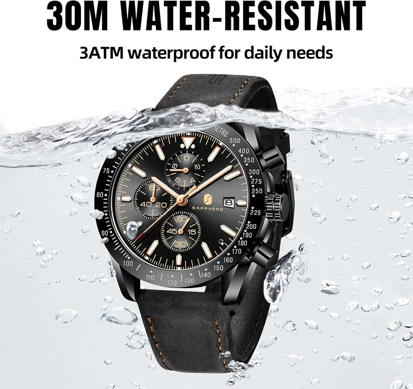 HOTBENYAR Watch for Men Analog Quartz Chronograph Waterproof Luminous Designer Mens Wrist Watches Business Work Sport Casual Dress Watch with Silicone Strap Elegant Gifts for Men
