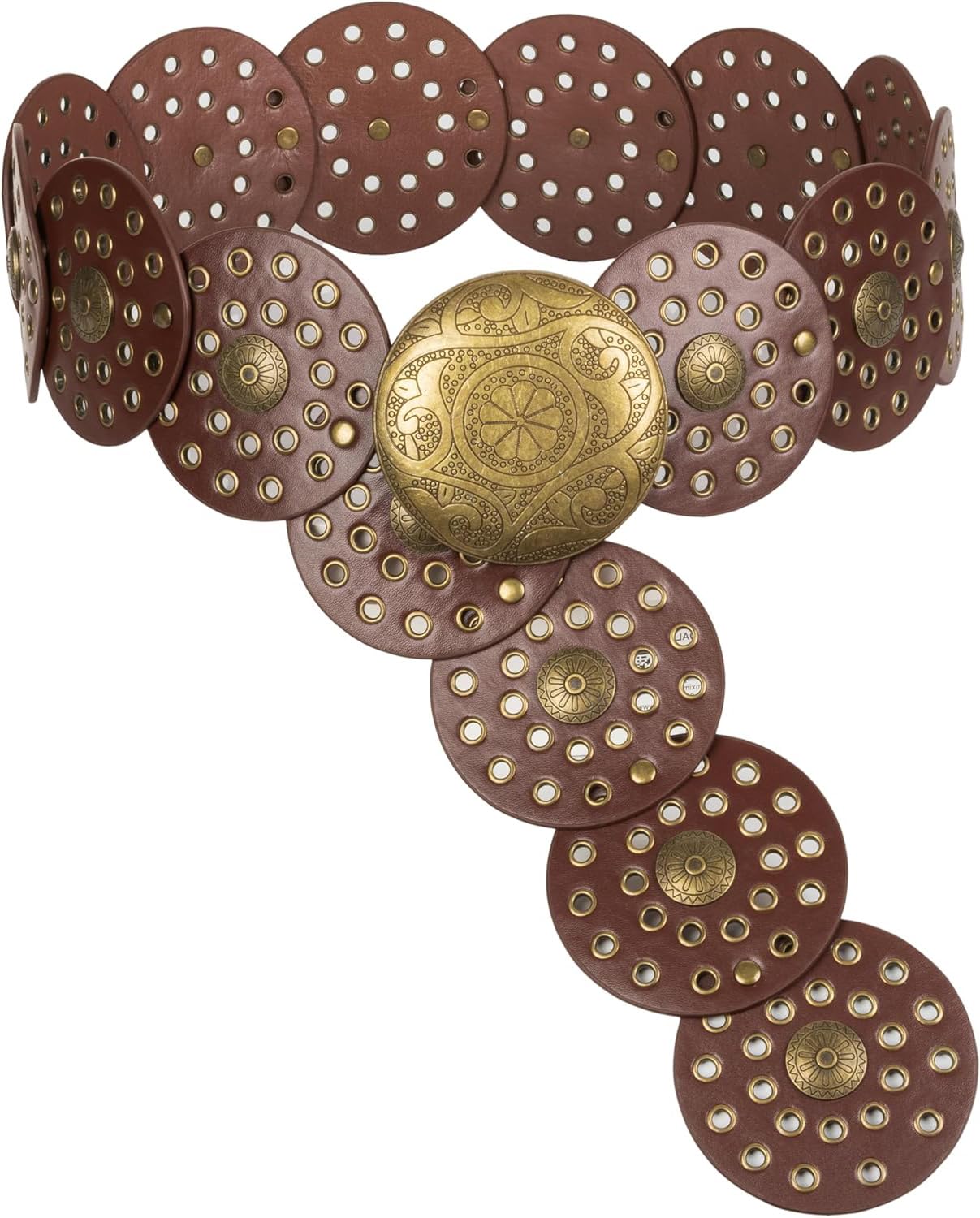 HOTWide Vintage PU-Leather Western-Disc-Concho-Belt Women Boho Cowgirl-Belt
