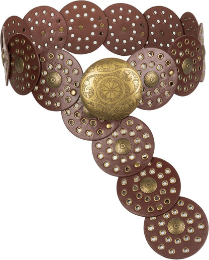 HOTWide Vintage PU-Leather Western-Disc-Concho-Belt Women Boho Cowgirl-Belt