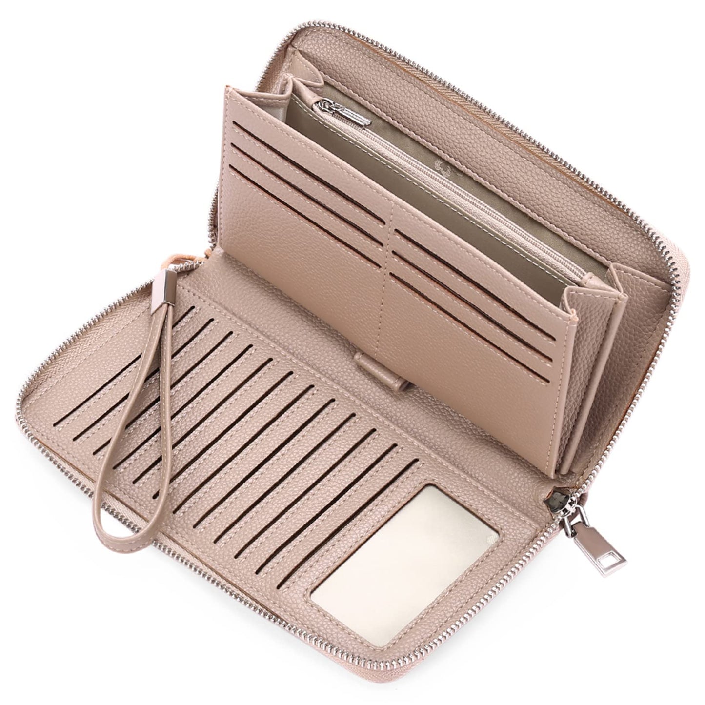 HOTGOIACII Womens Wallet RFID Blocking Leather Zip Around Wallet Large Capacity Long Purse Credit Card Clutch Wristlet
