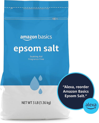 HOTAmazon Basics Epsom Salt Soak, Fragrance Free, Magnesium Sulfate USP for Relaxation and Soothing Foot Soaking, 3 Pound Resealable Bags, 6-Pack
