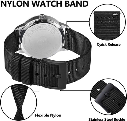 HOTBISONSTRAP Men’s Nylon Watch Bands, Two-Piece Military Watch Straps, Quick Release, Brushed Buckle, Band Width 18mm 19mm 20mm 22mm