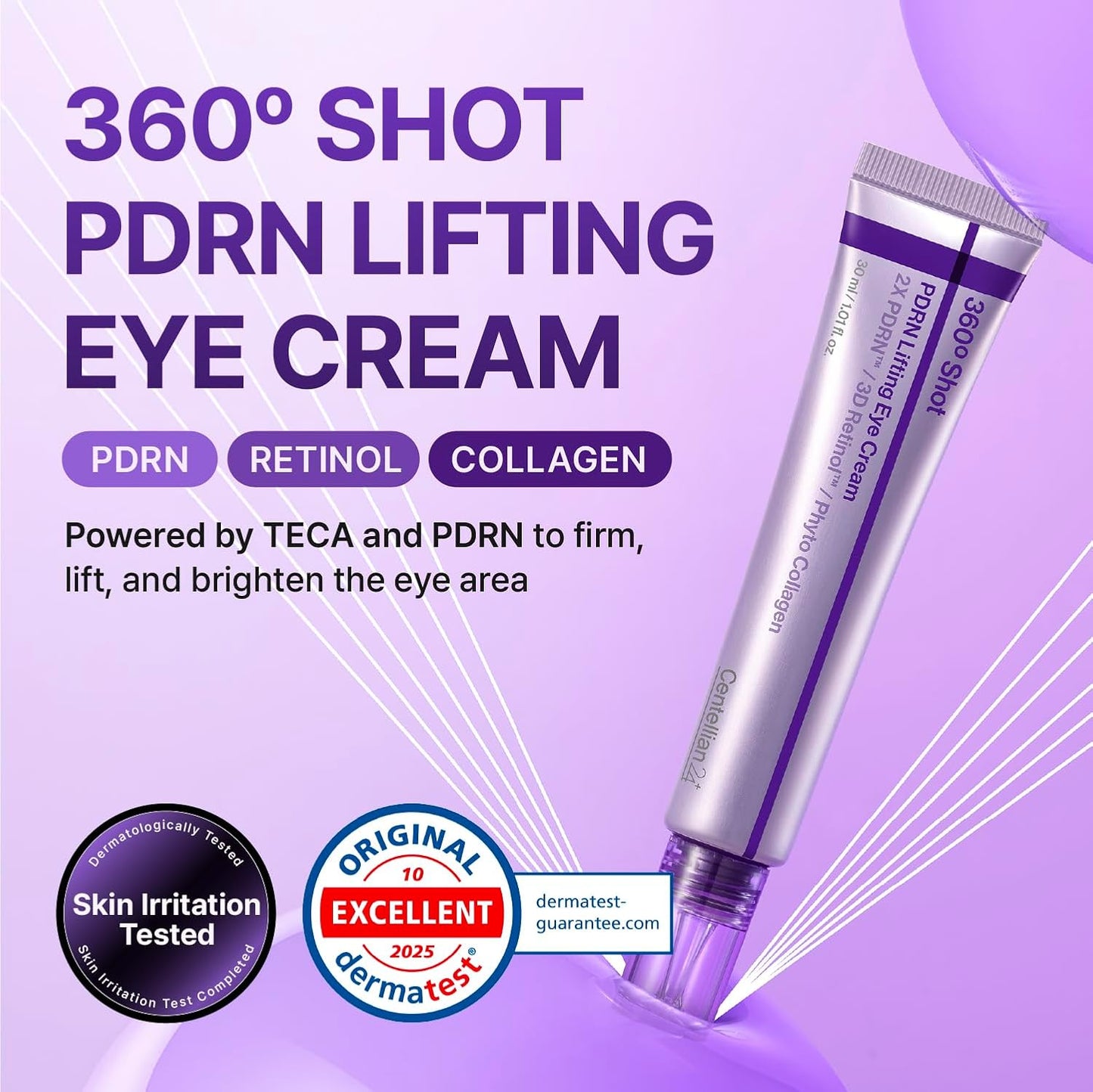 HOTCENTELLIAN 24 360º Shot PDRN Eye Cream - Anti-Aging Retinol Eye Cream with TECA, Collagen, Firming & Wrinkle Smoothing, Hydrating Care for Dark Circles, Under-Eye Bags & Crow's Feet, 1.01 fl oz