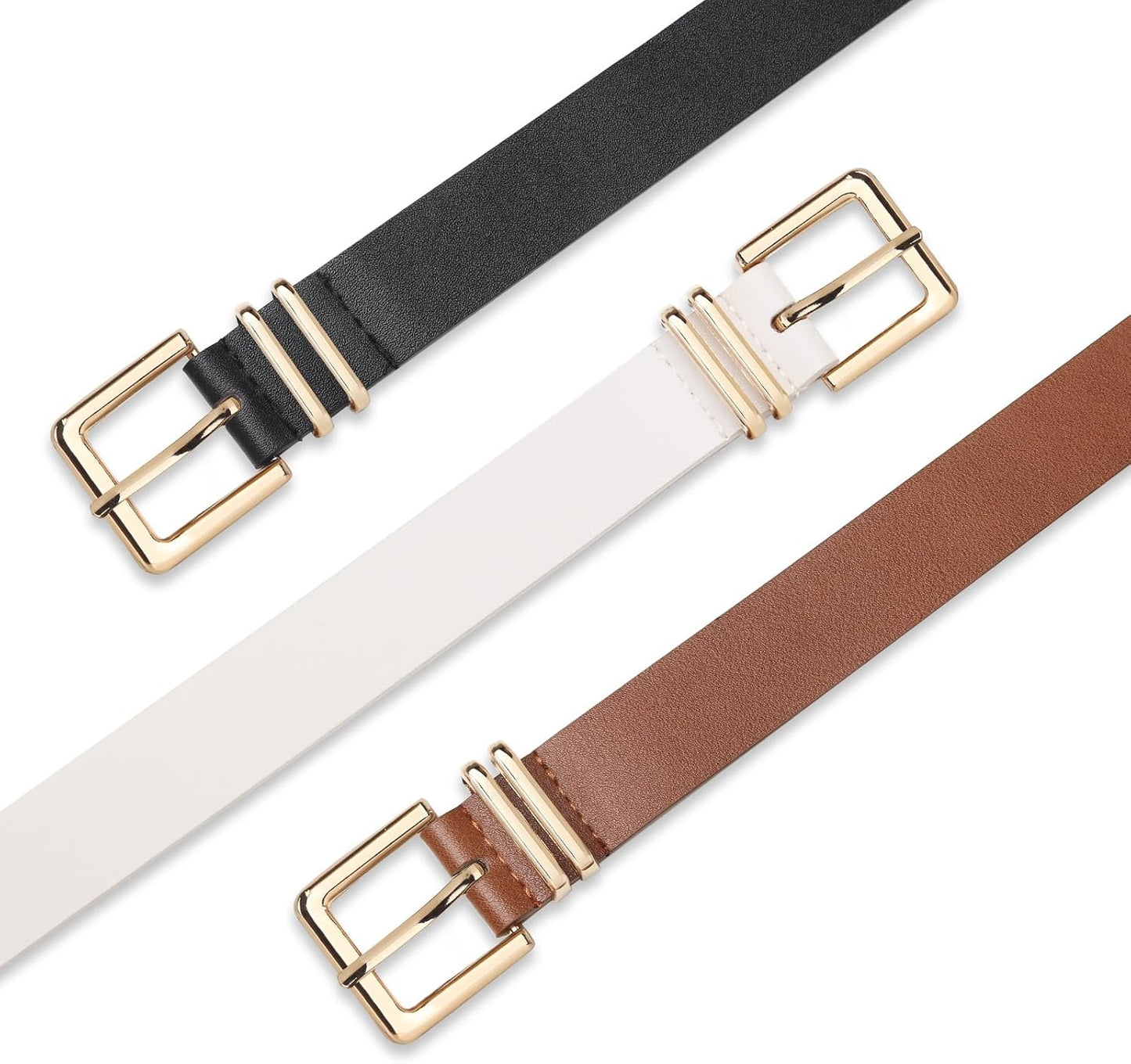 HOTPack 3 Women Belts for Jeans Pants, Fashion Gold Buckle Leather Belts