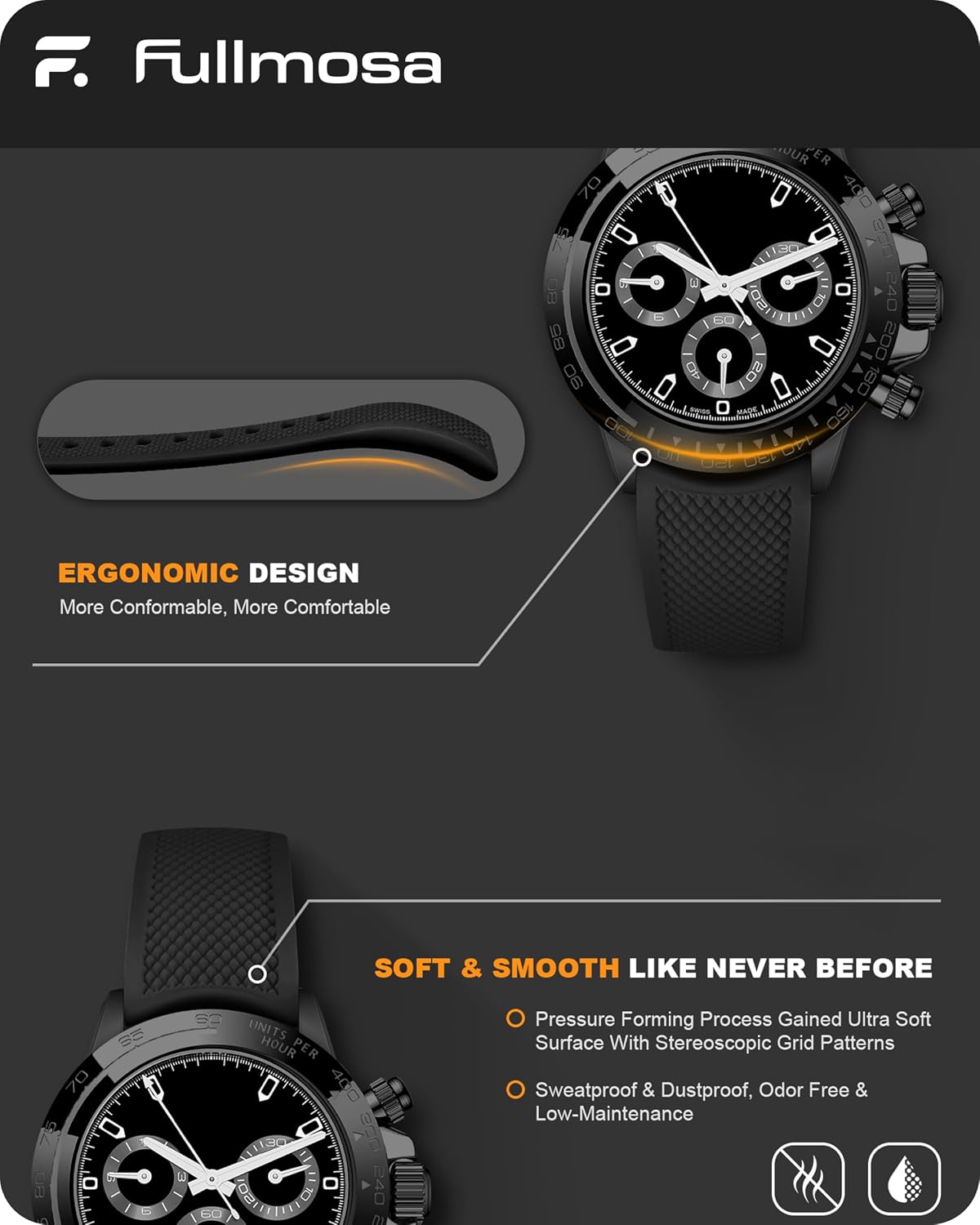 HOTFullmosa 22mm 20mm 24mm Silicone Watch Bands No Gaps Compatible for Samsung Galaxy Watch 7 6 5 4 3,Galaxy Watch 46mm 42mm,Garmin