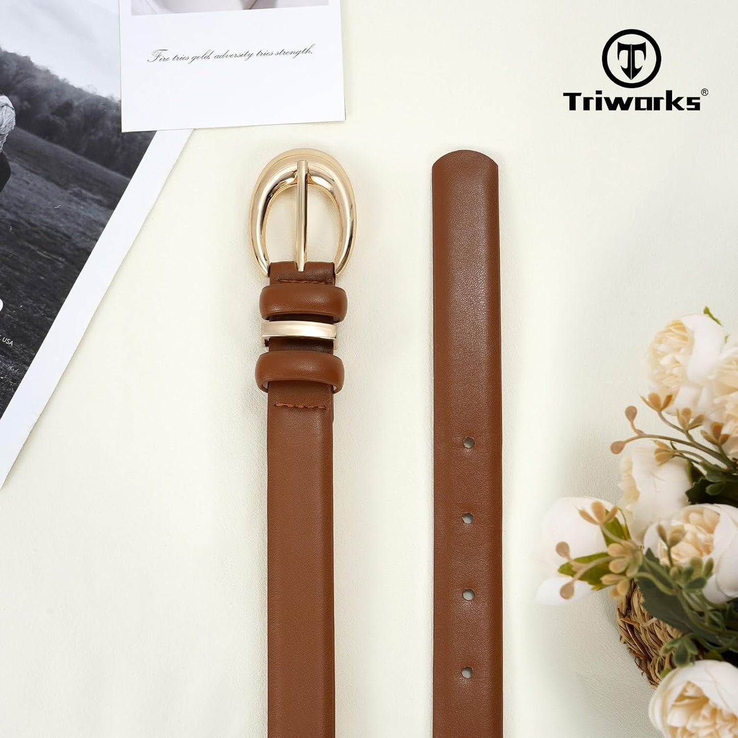HOTTRIWORKS 3 Pack Women Leather Belt for Jeans Pants Fashion Ladies Faux Leather Belt with Gold Buckle