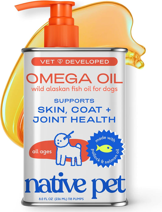 HOTNative Pet Omega 3 Fish Oil for Dogs & Cats – Wild Alaskan Salmon Oil for Dogs Skin and Coat, Supports Joints, Heart & Shedding – Fast-Absorbing Omega 3 6 9 Liquid Supplement – 8oz