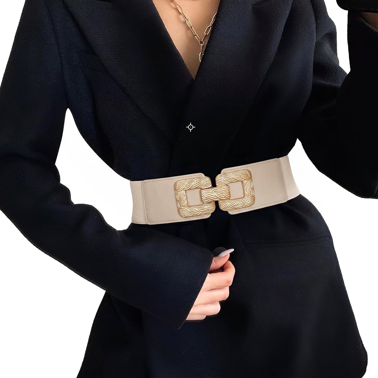 HOTWide Belts for Women Fashion Elastic Belt for Dresses Vintage Waist Belt Ladies Stretchy Belt Gold Buckle