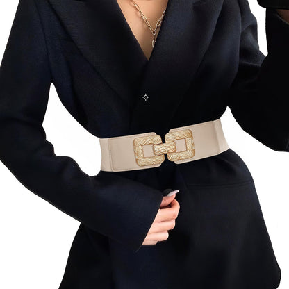 HOTWide Belts for Women Fashion Elastic Belt for Dresses Vintage Waist Belt Ladies Stretchy Belt Gold Buckle