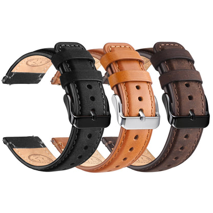 HOTWristitani 3 Pack Leather Watch Strap, 19mm 20mm 21mm 22mm 24mm Top Genuine Leather Watch bands for Men, Quick Release Vintage Wristband