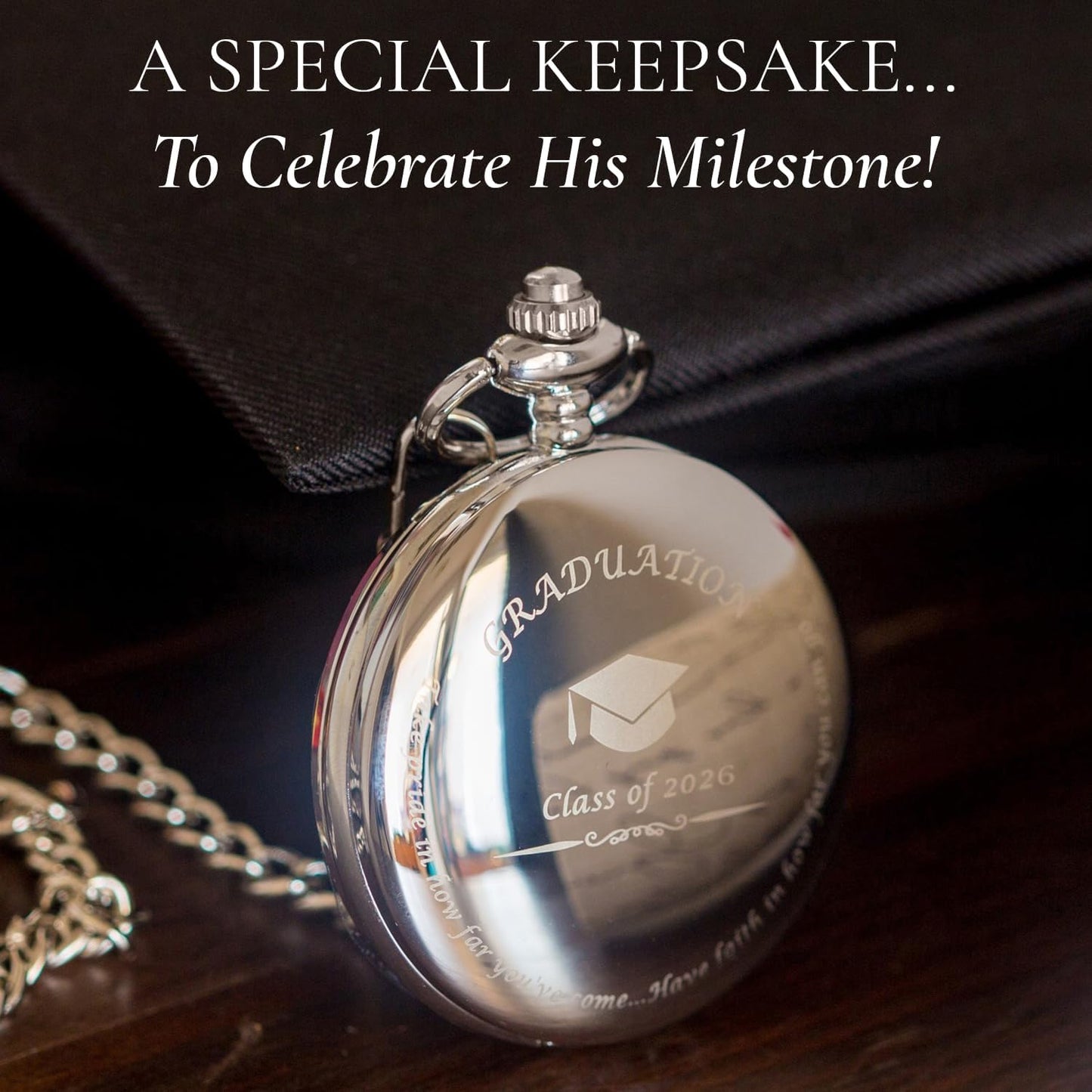 HOTFJ FREDERICK JAMES College Graduation Gift for Him 2026 - Silver Pocket Watch - Engraved ‘Class of 2026’ – Meaningful High School Grad Gifts for Boys/Son