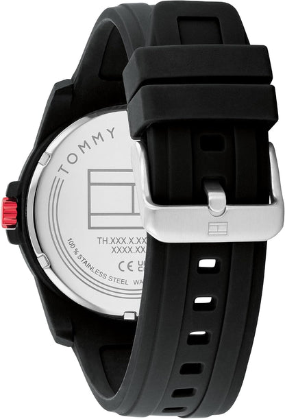 HOTTommy Hilfiger Men's 3-Hand Quartz Watch – Casual Sport Style, Silicone Strap, Water-Resistant to 50 Meters, Everyday Fashion Wristwatch, Gift for Him - 44mm