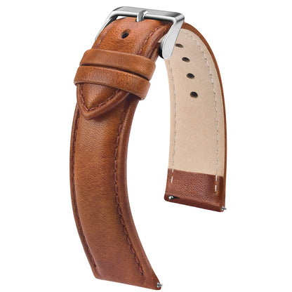 HOTFullmosa 24mm Quick Release Leather Watch Band | Traditional Smartwatch Replacement Strap for Women Men Formal Daily Commute, Black&Silver Buckle