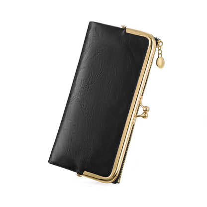 HOTGOIACII Womens Wallet Kiss Lock Bifold Leather Wallets for Women Green | Vintage Wallet for Women,Ladies Clutch Purse,Women's Card Holder Wallet with Zipper