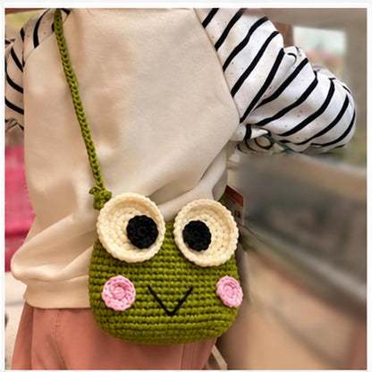 HOTHandmade Crochet Frog Crossbody Purse, Cute Mini Knit Coin Bag, Fashion Small Shoulder Wallet for Daily Outfit Matching