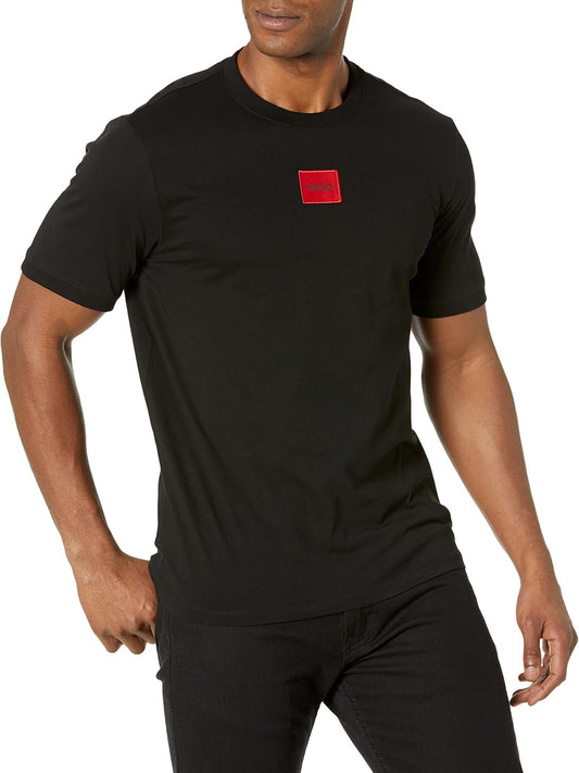 HOTHugo Mens Ribbed Crew Neck Regular Fit Center Logo T-Shirt