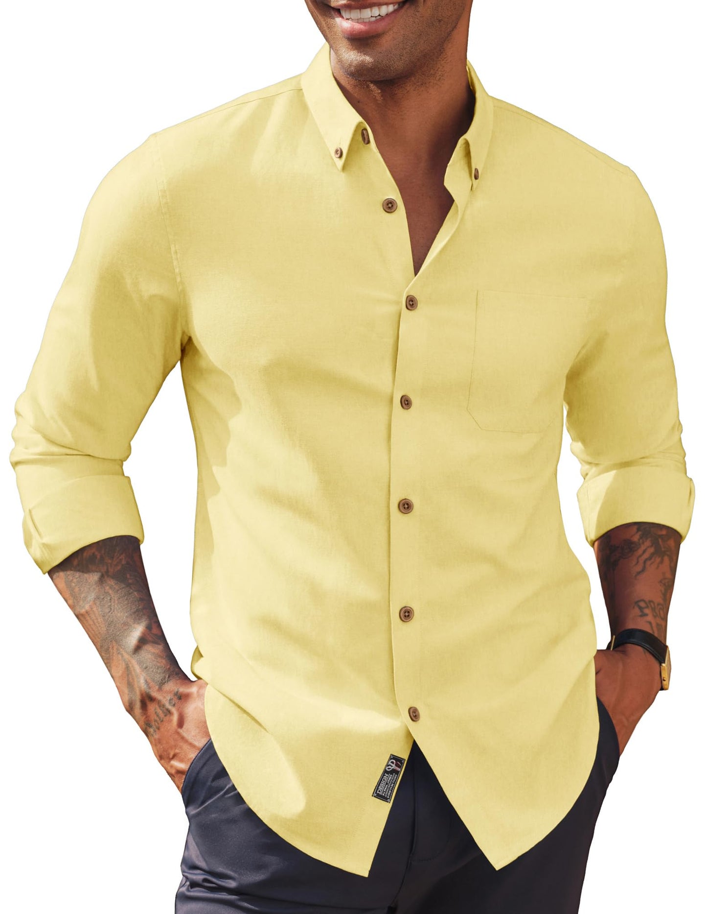 HOTPJ PAUL JONES Mens Oxford Button Down Shirt Long Sleeve Shirt | Mens Dress Shirts Untucked, Breathable, Wear-Resistant, Regular Fit, Classic Business Casual Formal Wear, with Chest Pocket