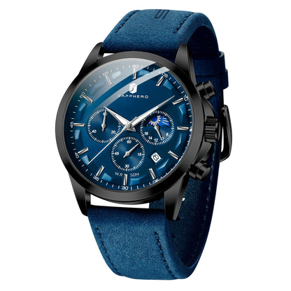HOTSAPPHERO Men's Watches Stainless Steel Chronograph Waterproof Quartz-Business Casual Dress Watch for Men Luminous Date Gold/Silver/Black Design-Easy-to-Read Luxury Dial-Leather Unique Elegant Gift